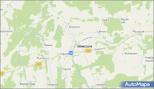 mapa Główczyce powiat słupski, Główczyce powiat słupski na mapie Targeo