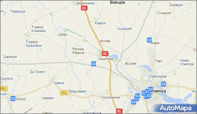 mapa Głuchowo gmina Chełmża, Głuchowo gmina Chełmża na mapie Targeo