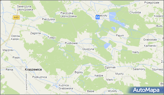 mapa Głuszyna gmina Kraszewice, Głuszyna gmina Kraszewice na mapie Targeo