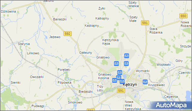 mapa Gnatowo gmina Kętrzyn, Gnatowo gmina Kętrzyn na mapie Targeo