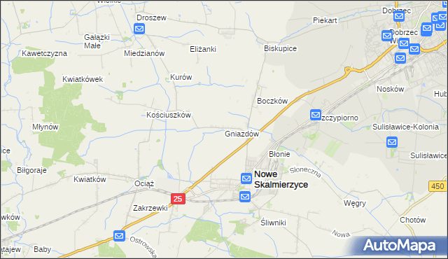 mapa Gniazdów gmina Nowe Skalmierzyce, Gniazdów gmina Nowe Skalmierzyce na mapie Targeo