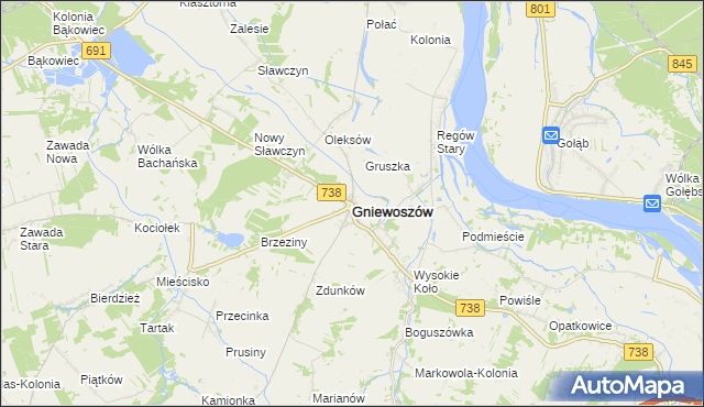 mapa Gniewoszów powiat kozienicki, Gniewoszów powiat kozienicki na mapie Targeo