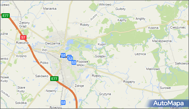 mapa Gołąbki gmina Pasłęk, Gołąbki gmina Pasłęk na mapie Targeo