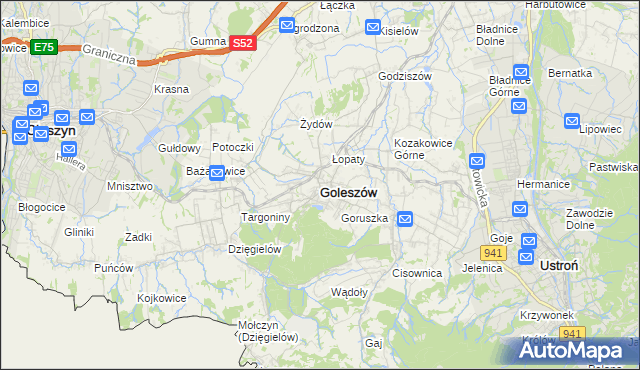 mapa Goleszów powiat cieszyński, Goleszów powiat cieszyński na mapie Targeo