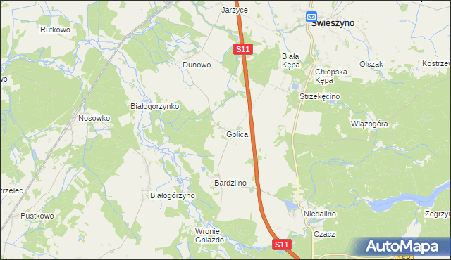 mapa Golica gmina Świeszyno, Golica gmina Świeszyno na mapie Targeo