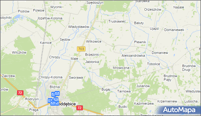 mapa Golice gmina Poddębice, Golice gmina Poddębice na mapie Targeo