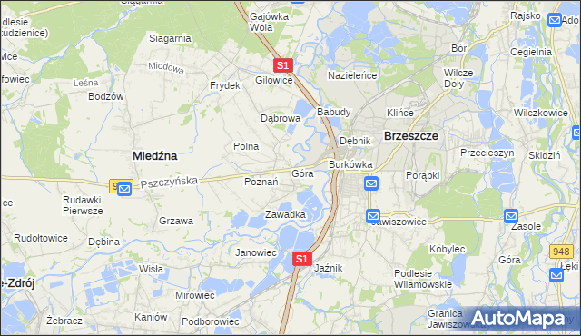 mapa Góra gmina Miedźna, Góra gmina Miedźna na mapie Targeo