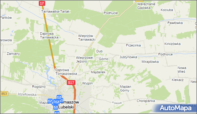 mapa Górno gmina Tomaszów Lubelski, Górno gmina Tomaszów Lubelski na mapie Targeo