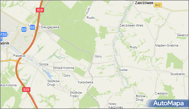 mapa Góry gmina Zakrzówek, Góry gmina Zakrzówek na mapie Targeo