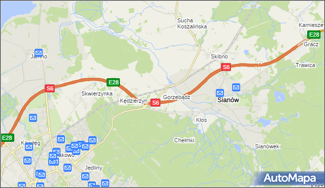 mapa Gorzebądz gmina Sianów, Gorzebądz gmina Sianów na mapie Targeo