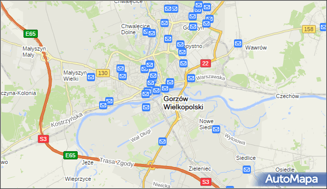 mapa Gorzów Wielkopolski, Gorzów Wielkopolski na mapie Targeo