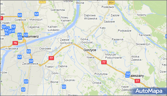 mapa Gorzyce powiat tarnobrzeski, Gorzyce powiat tarnobrzeski na mapie Targeo