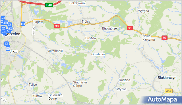 mapa Gozdanin gmina Zgorzelec, Gozdanin gmina Zgorzelec na mapie Targeo