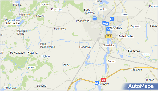 mapa Gozdawa gmina Mogilno, Gozdawa gmina Mogilno na mapie Targeo