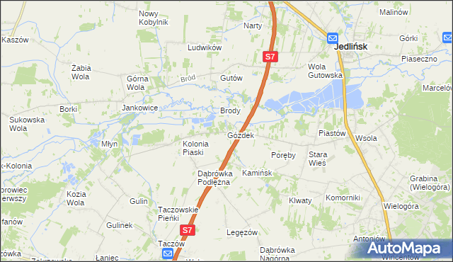 mapa Gózdek gmina Zakrzew, Gózdek gmina Zakrzew na mapie Targeo