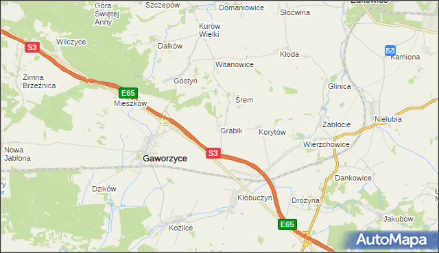 mapa Grabik gmina Gaworzyce, Grabik gmina Gaworzyce na mapie Targeo