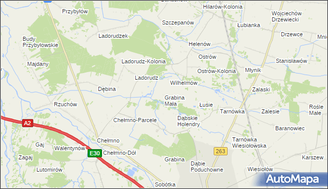 mapa Grabina Mała gmina Dąbie, Grabina Mała gmina Dąbie na mapie Targeo