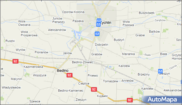 mapa Grabów gmina Żychlin, Grabów gmina Żychlin na mapie Targeo