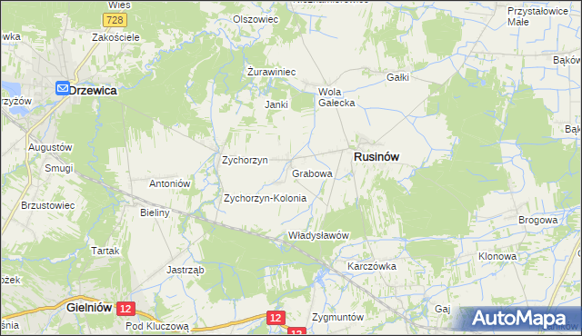 mapa Grabowa gmina Rusinów, Grabowa gmina Rusinów na mapie Targeo