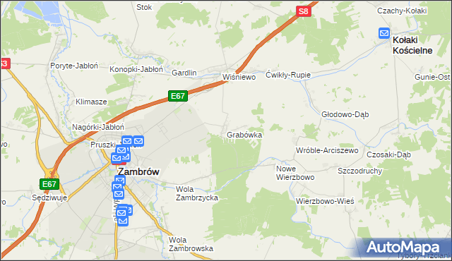 mapa Grabówka gmina Zambrów, Grabówka gmina Zambrów na mapie Targeo