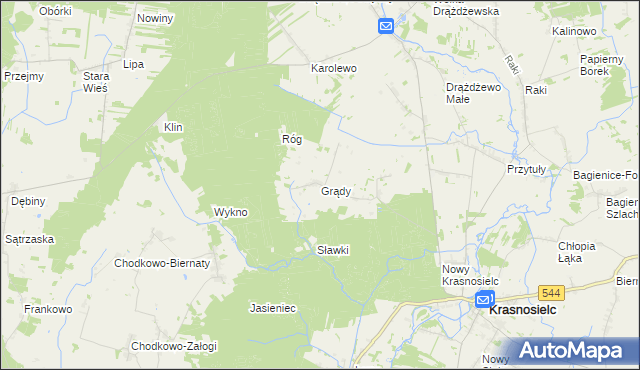 mapa Grądy gmina Krasnosielc, Grądy gmina Krasnosielc na mapie Targeo