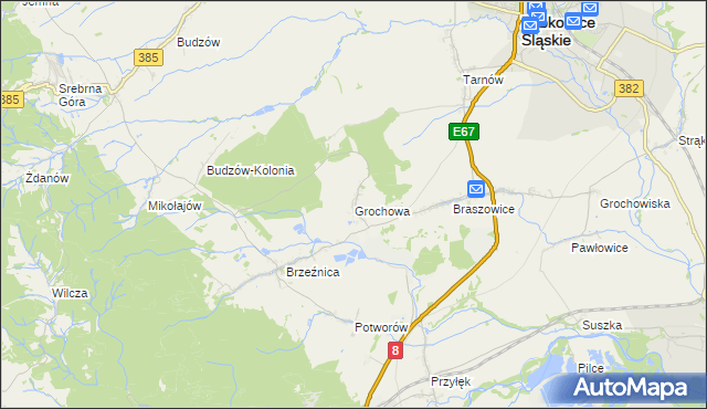 mapa Grochowa gmina Bardo, Grochowa gmina Bardo na mapie Targeo