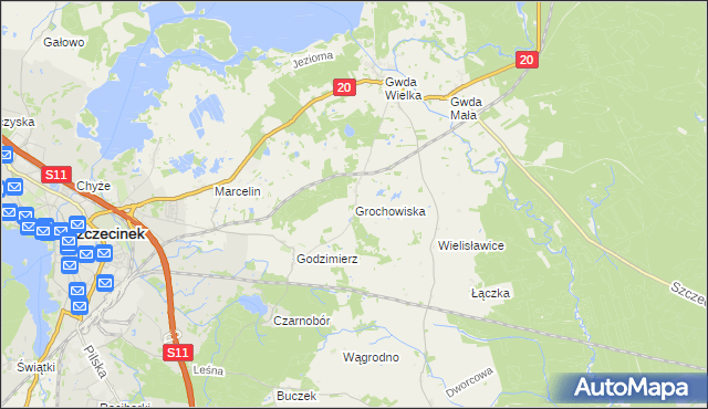 mapa Grochowiska gmina Szczecinek, Grochowiska gmina Szczecinek na mapie Targeo