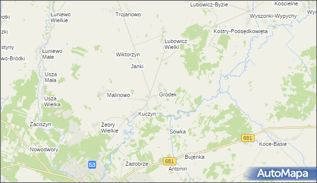 mapa Gródek gmina Klukowo, Gródek gmina Klukowo na mapie Targeo