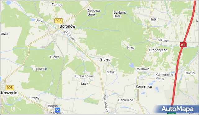 mapa Grojec gmina Boronów, Grojec gmina Boronów na mapie Targeo