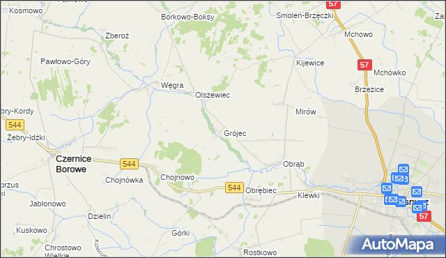 mapa Grójec gmina Czernice Borowe, Grójec gmina Czernice Borowe na mapie Targeo