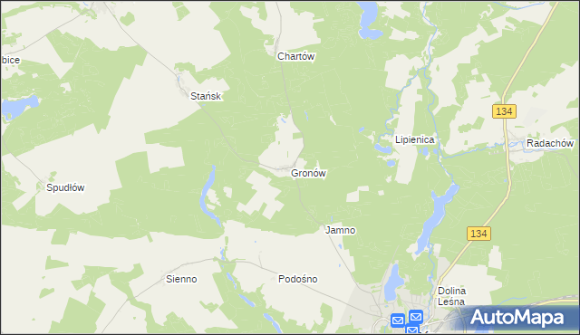 mapa Gronów gmina Ośno Lubuskie, Gronów gmina Ośno Lubuskie na mapie Targeo