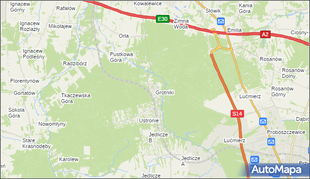 mapa Grotniki gmina Zgierz, Grotniki gmina Zgierz na mapie Targeo