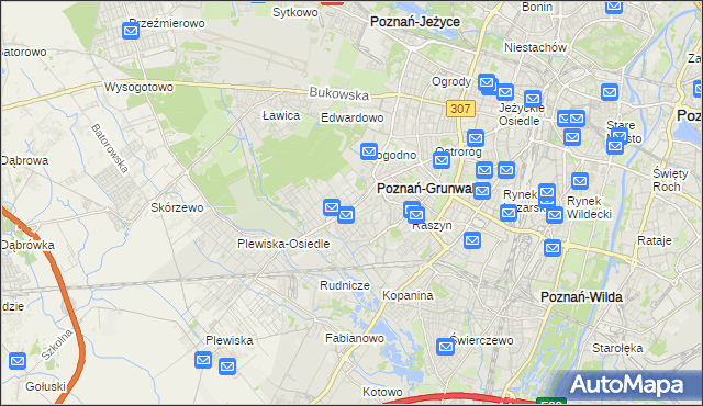 mapa Grunwald gmina Poznań, Grunwald gmina Poznań na mapie Targeo