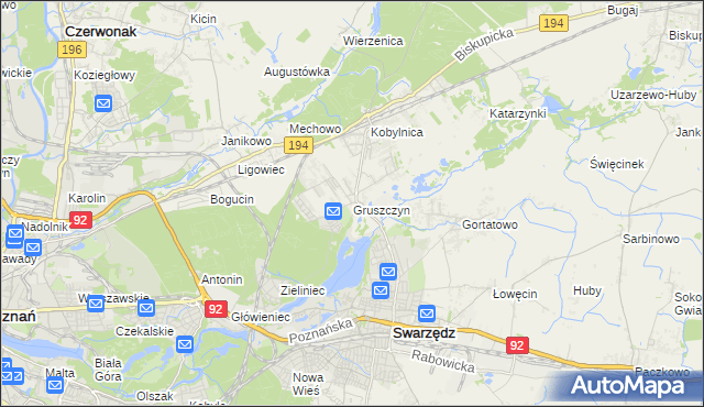 mapa Gruszczyn gmina Swarzędz, Gruszczyn gmina Swarzędz na mapie Targeo