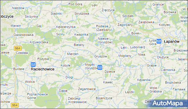 mapa Gruszów gmina Raciechowice, Gruszów gmina Raciechowice na mapie Targeo