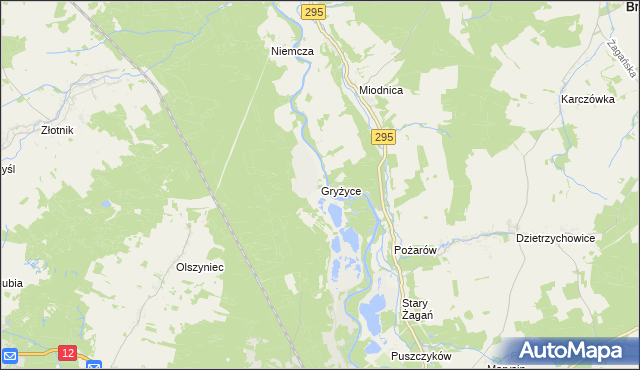 mapa Gryżyce gmina Żagań, Gryżyce gmina Żagań na mapie Targeo