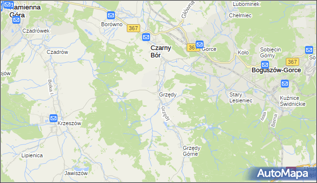 mapa Grzędy gmina Czarny Bór, Grzędy gmina Czarny Bór na mapie Targeo