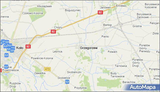 mapa Grzegorzew, Grzegorzew na mapie Targeo
