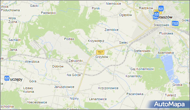 mapa Grzybów gmina Staszów, Grzybów gmina Staszów na mapie Targeo