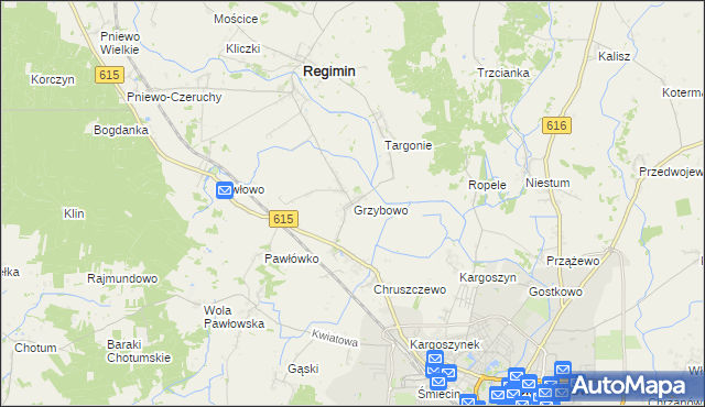 mapa Grzybowo gmina Regimin, Grzybowo gmina Regimin na mapie Targeo