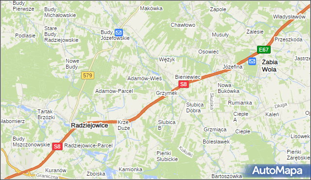 mapa Grzymek, Grzymek na mapie Targeo