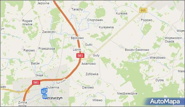 mapa Guty gmina Szczuczyn, Guty gmina Szczuczyn na mapie Targeo