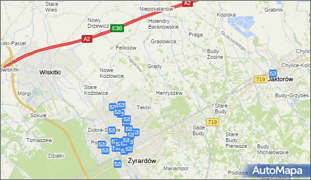 mapa Henryszew, Henryszew na mapie Targeo