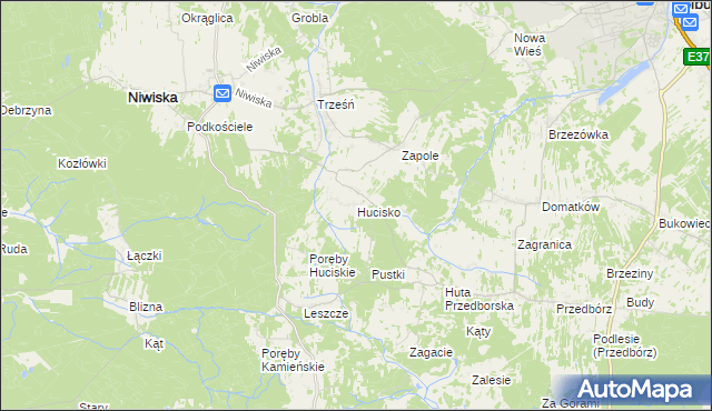 mapa Hucisko gmina Niwiska, Hucisko gmina Niwiska na mapie Targeo