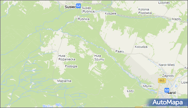 mapa Huta Szumy, Huta Szumy na mapie Targeo
