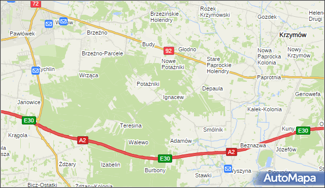 mapa Ignacew gmina Krzymów, Ignacew gmina Krzymów na mapie Targeo