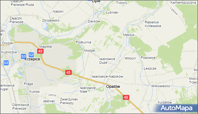 mapa Iwanowice Duże, Iwanowice Duże na mapie Targeo