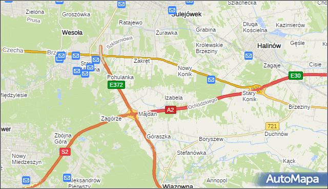mapa Izabela gmina Wiązowna, Izabela gmina Wiązowna na mapie Targeo