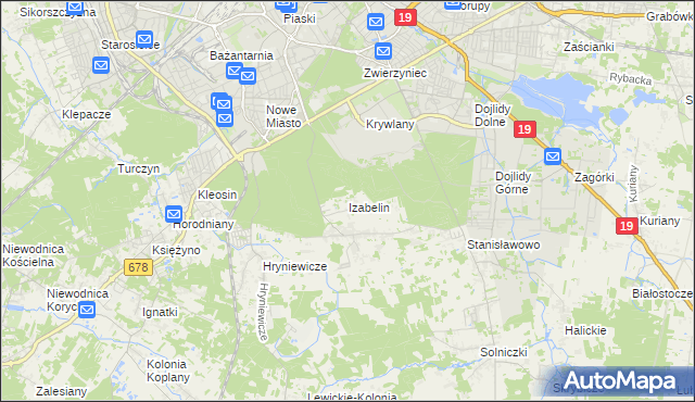 mapa Izabelin gmina Juchnowiec Kościelny, Izabelin gmina Juchnowiec Kościelny na mapie Targeo