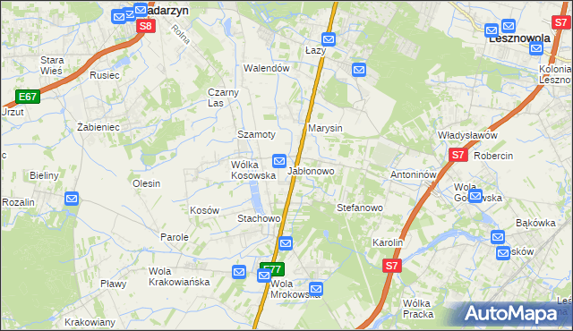 mapa Jabłonowo gmina Lesznowola, Jabłonowo gmina Lesznowola na mapie Targeo